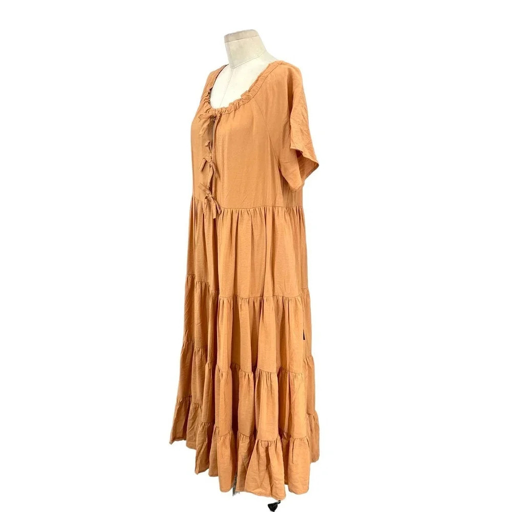 Lulus Present Moment Light Orange‎ Bow Front Tiered Maxi Dress Size Large - Picture 5 of 10